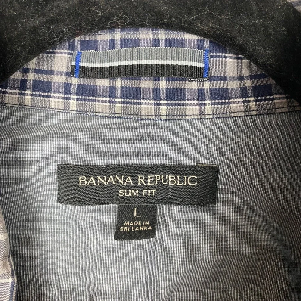Banana Republic Slim Fit Plaid Button Down Shirt Men Large Blue Gray Long Sleeve